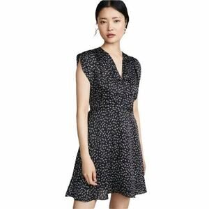 $395 Equipment Femme Black Daisy Print Satin Button Front Dress 4 NWT